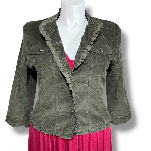 Telluride Clothing Co Womens Corduroy Short Jacket Ruffle Accent Button Close L - Picture 6 of 10